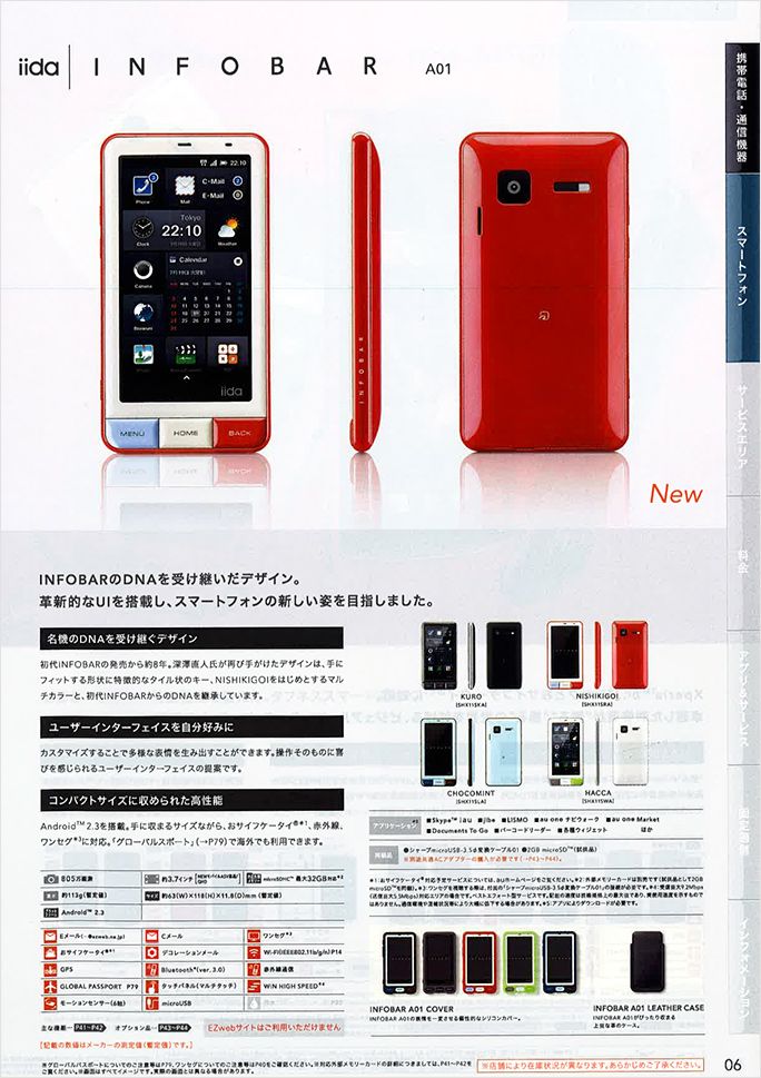 INFOBAR A01の当時のカタログ