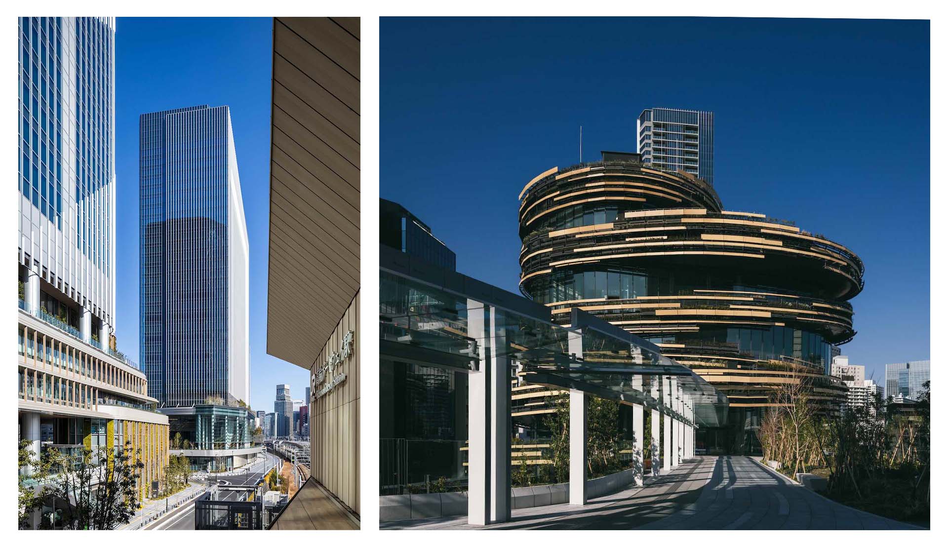 新たにオープンしたTHE LINKPILLAR 2（左）とMoN Takanawa: The Museum of Narratives（右）