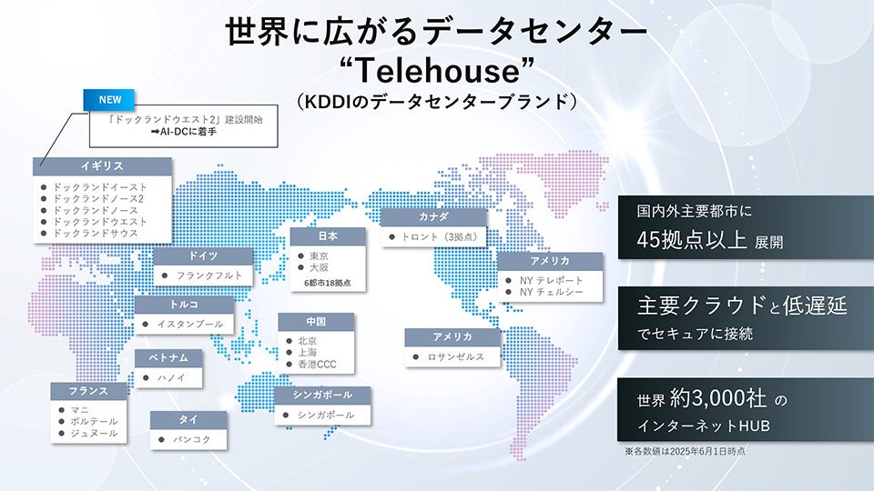 世界に広がるデータセンター“Telehouse”（KDDIのデータセンターブランド）