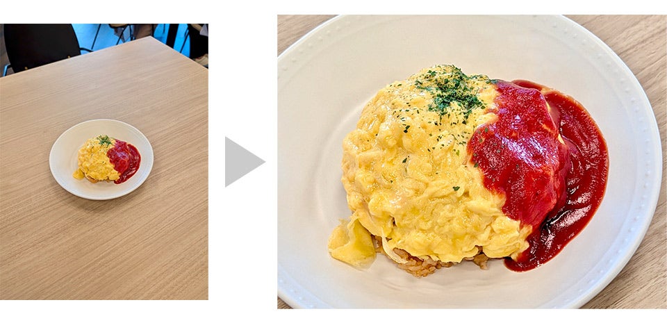 普通に撮って撮影した写真（左）と、「カメラコーチ」の指示で撮影した写真（右）
