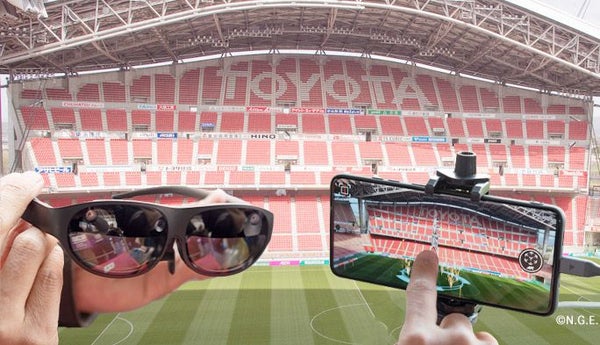 名古屋グランパスをARグラスで観戦！ au 5Gで選手データ表示やマルチ視点体験