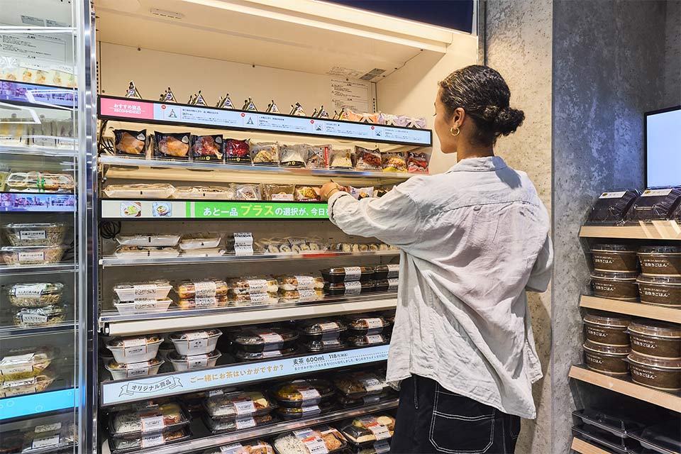 商品棚ではお客さまの行動に合わせた商品がおすすめされる